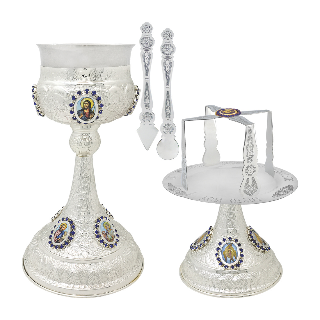 Chalice Set 1,5Lt Silver And Smalto With Stones | 1365