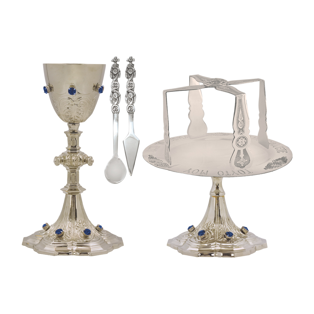 Chalice Set Curved Silver Plated With Blue Stone 250Ml | 1377