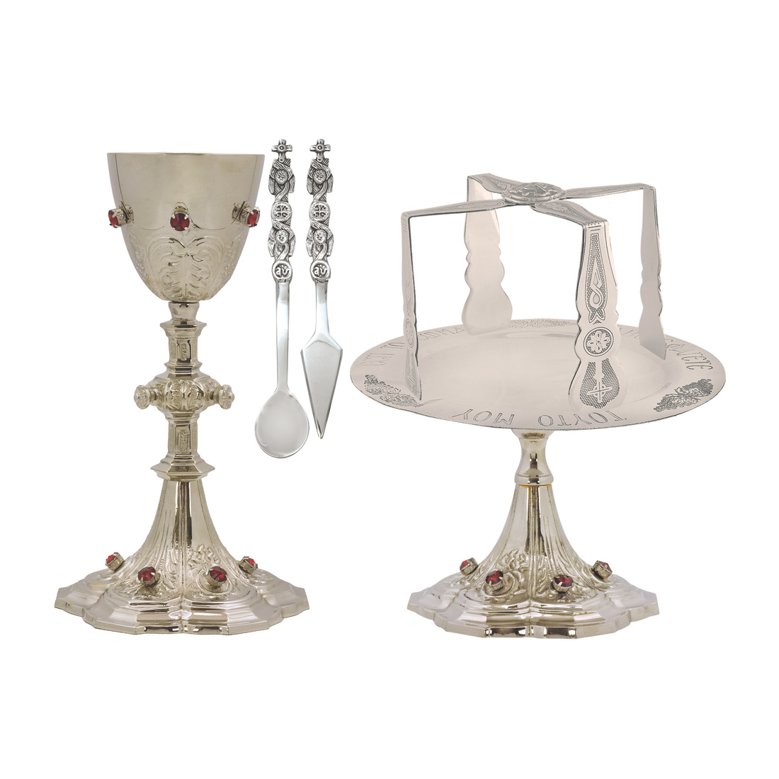 Chalice Set Curved Silver Plated With Blue Stone 250Ml | 1378