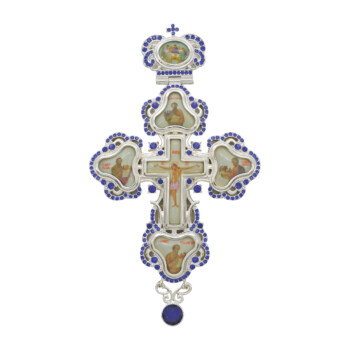 Pectoral Cross Silver Plated With Blue Stones | 14100