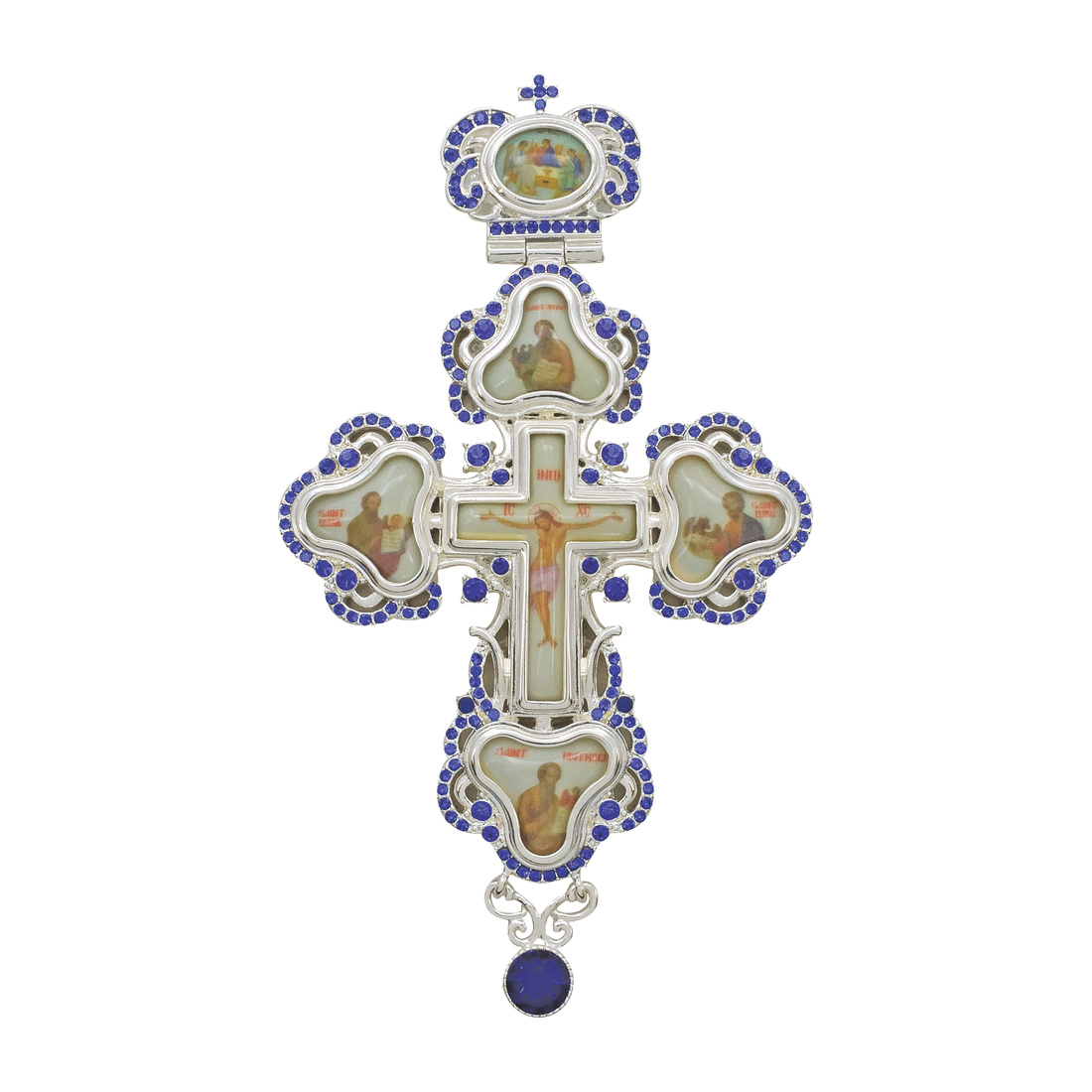 Pectoral Cross Silver Plated With Blue Stones | 14100