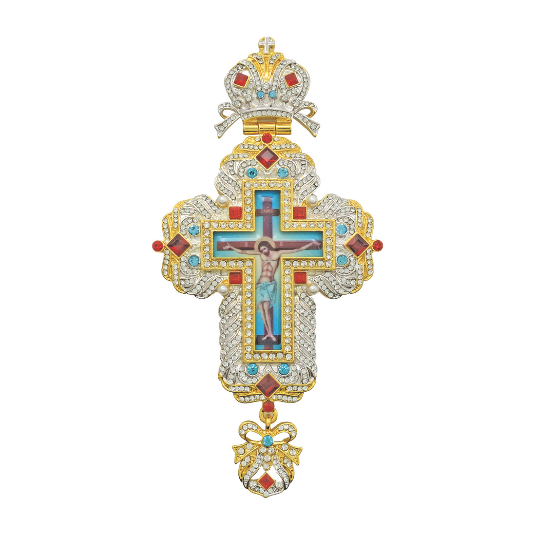 Pectoral Cross Gold With Red Stones | 14102