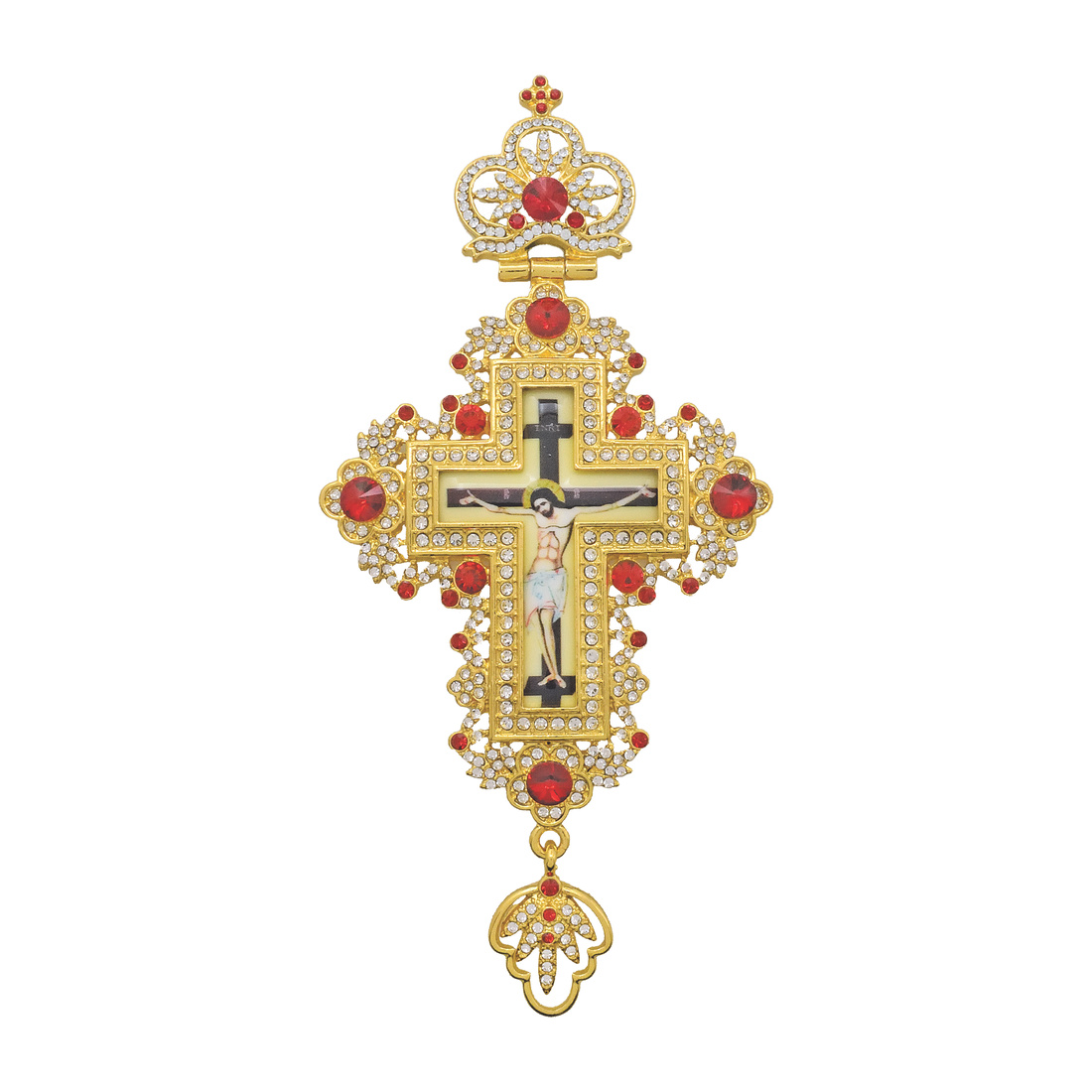 Pectoral Cross Gold With Red Stones | 14103