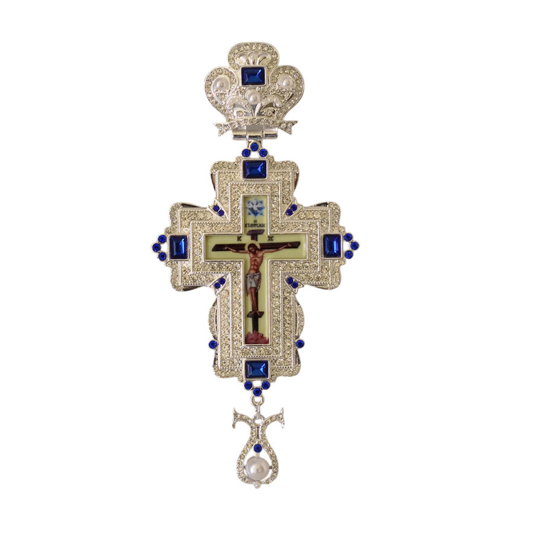 Pectoral Cross Silver Plated with Blue Stone | 14106