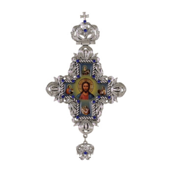 Pectoral Cross Silver Plated with Blue Smalto | 14114